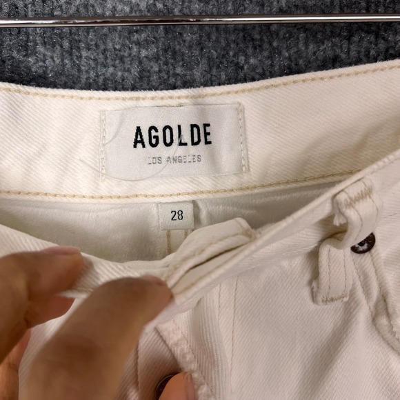 AGOLDE Parker long Denim Cut Off Shorts Button Fly Frayed Hem Womens Size 28 - Picture 9 of 11